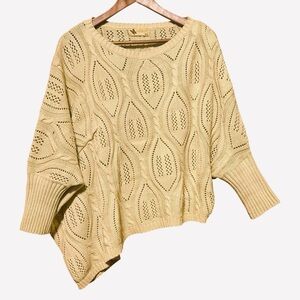 Katsumi Asymmetrical Beige Cable Knit Sweater M/L Neutral Boho Cottagecore